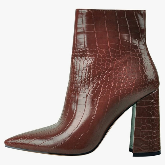 Yolkomo brown Chunky High Heel Ankle Boots Pointed Toe SIZE EUR 38/7.5 - Picture 4 of 11